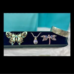 Butterfly & Dragonfly Jewelry Set • Avon Brooch • Pewter Cuff • Necklace